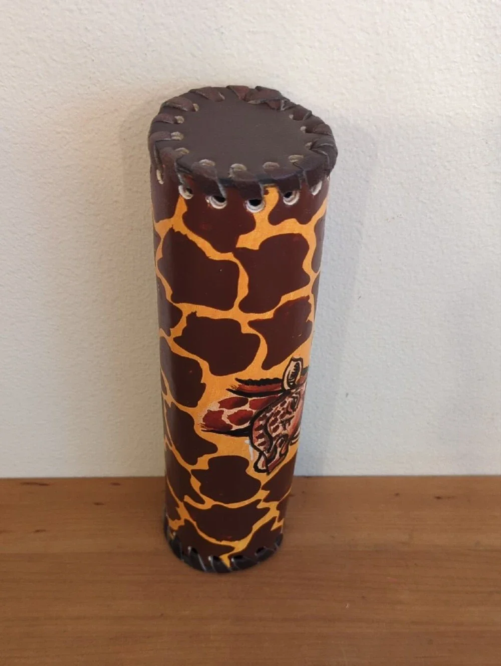 Giraffe Print Cylindrical Pencil Case - Brown/Yellow
